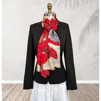 Wrapables Silk Like Satin Polyester Large Scarf Wrap, Red Lotus - image 3