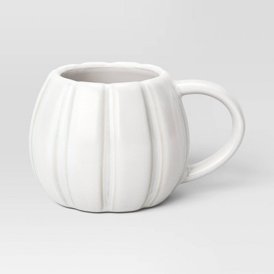 15.2 fl oz Halloween Stoneware Figural Pumpkin Mug White - Hyde and EEK! Boutique™: Microwave & Dishwasher Safe, Hot/Cold Beverages