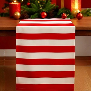 Folkulture Christmas Table Runner  | 100% Cotton | Red & White Striped Christmas Decor | Washable Neutral Home Accent - 1 of 4