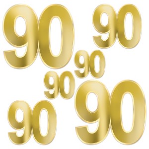 Beistle Gold Foil "90" Birthday Cutouts, 4¾"-11¾", Pack of 12 - 1 of 4