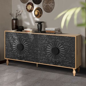 Okak Storage Cabinet with Carved Flower Door, Entryway Cabinet with Metal Handle Sideboard Cabinet for Living Room - 1 of 4