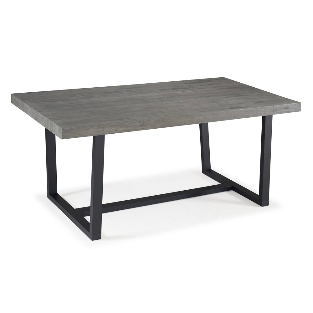 Photos - Dining Table 72" Modern Farmhouse Solid Wood Distressed Plank Top  Gray - S