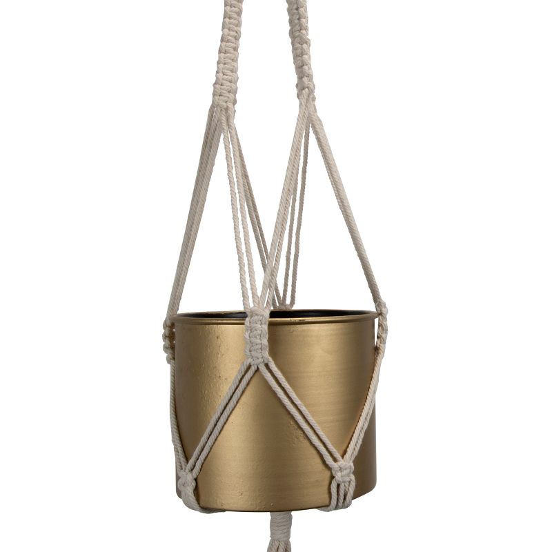 Macrame Hanging Planter with Gold Metal Planter Pot - Foreside Home & Garden, 3 of 11