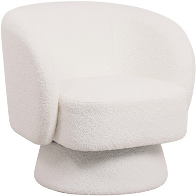 LeisureMod Upholstered Velvet Boucle Linen Accent Chair with Round Barrel Design, 360-Degree Swivel, and Removable Round Base