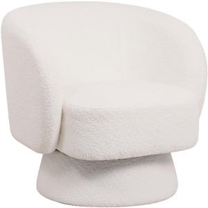 LeisureMod Accent Chair Upholstered Velvet Boucle Linen Armchair with Round Barrel Design and 360-Degree Swivel Removable Round Base - 1 of 4