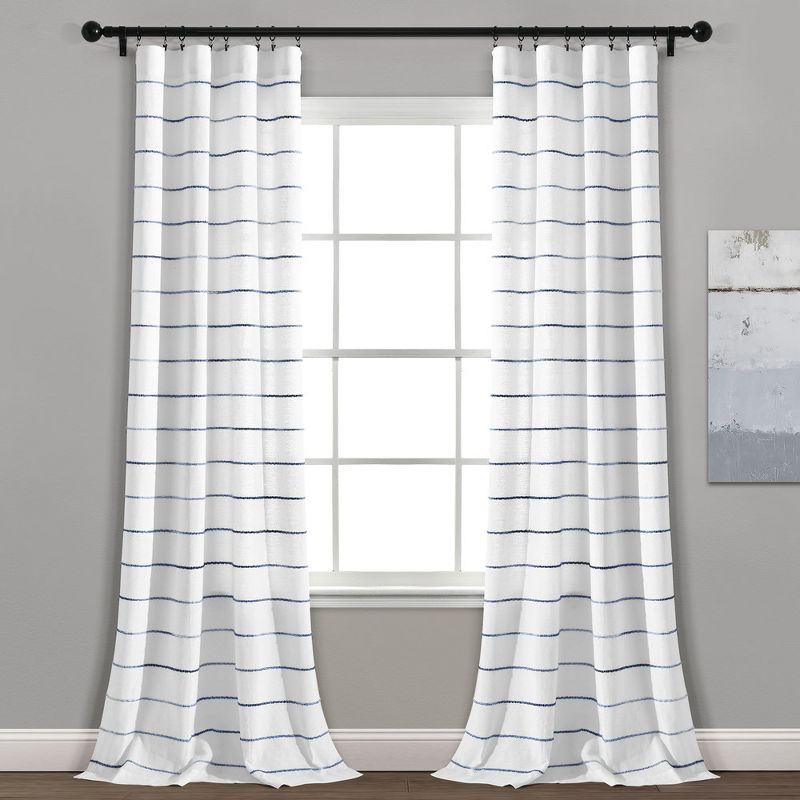 Home Boutique Ombre Stripe Yarn Dyed Cotton Window Curtain Panels Navy/Multi 40X95 Set, 1 of 2