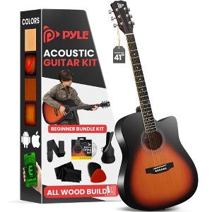 Pyle 41" Full-Size Acoustic Guitar Kit with Digital Tuner and Accessories - Sunburst Teardrop (PGSTGR007SBD) - 1 of 4