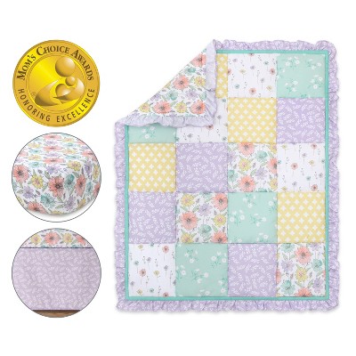 Gray and Pastel Floral Microfiber Baby Girls' Reversible Comforter Set