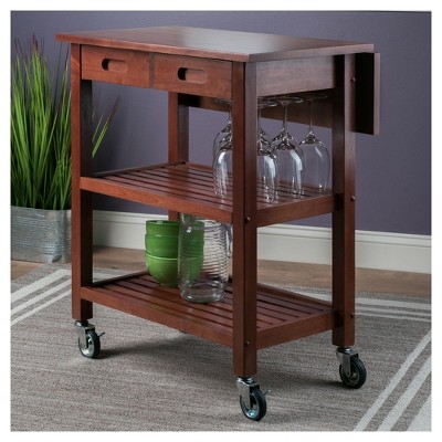 Transitional Walnut Kitchen Cart with Drop Leaf and Storage