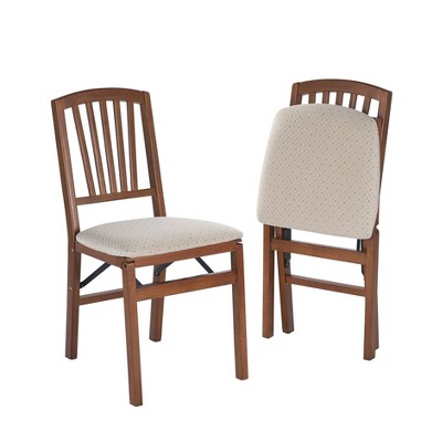 Photo 1 of 2pc Slat Back Folding Chairs Fruitwood - Stakmore