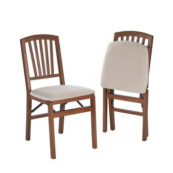 2pc Slat Back Folding Chairs Fruitwood - Stakmore