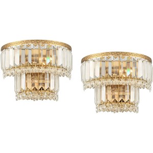 Vienna Full Spectrum Magnificence Modern Wall Light Sconces Set of 2 Gold Hardwired 10" Fixture Demilune Clear Crystal for Bedroom Bathroom - 1 of 4