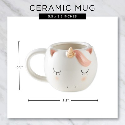 Whimsical White Ceramic Unicorn Mug Set, 4" x 5"