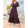Women's Summer Wrap V Neck Flutter Short Sleeve Maxi Dress Casual Smocked Waist Flowy Tiered ALine Pleated Long Dress - 3 of 4