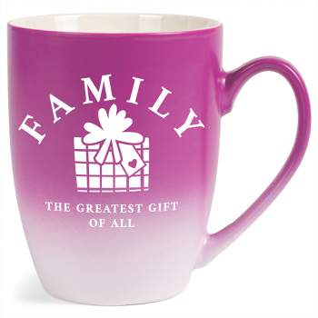 Elanze Designs Family The Greatest Gift of All Two Toned Ombre Matte Pink and White 12 ounce Ceramic Stoneware Coffee Cup Mug