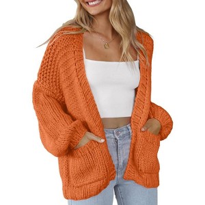 Womens Sweater Knit Cardigan with Pockets Open Front Cable Knit Sweater Chunky Thick Sweater Cardigan for Winter Comfy Knitwear - 1 of 4