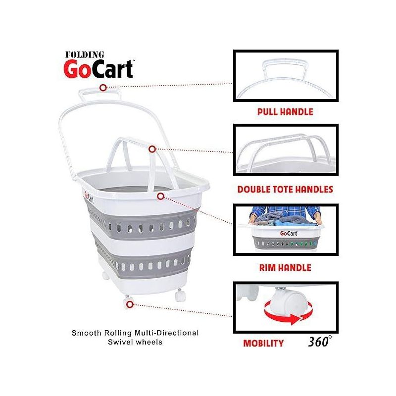 dbest products Folding Gocart Collapsible Laundry Basket On Wheels Grocery Cart Shopping Foldable Pop Up Plastic Hamper Tote, 2 of 7