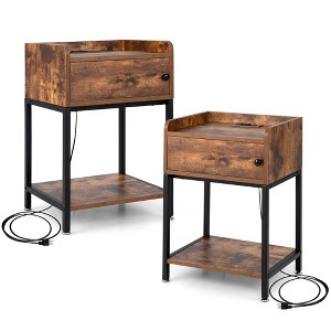 Costway 2PCS Nightstand W/ Charging Station Sofa Side Table Storage Cabinet  End Table - 1 of 4
