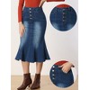 Allegra K Women's Fishtail Button Front Side Pockets Midi Denim Distressed Skirt - 2 of 4