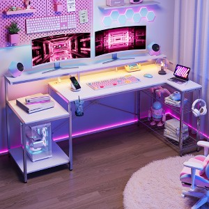 Bestier 71.5” Gaming Desk with Power Outlet, L-Shaped Computer Desk with Monitor Stand, Corner Gamer Table with Adjustable shelf & Headphone hook - 1 of 4