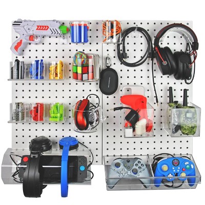 White Plastic Pegboard Wall Organizer Kit with Acrylic Accessories