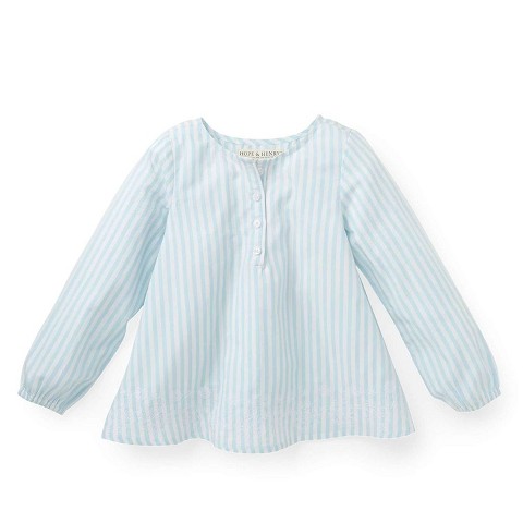 Hope & Henry Girls' Peasant Top With Embroidery (White and Blue Stripes, XX-Small)