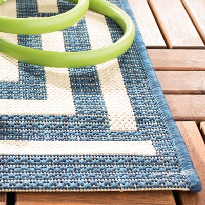 Navy and Beige Geometric Outdoor Area Rug