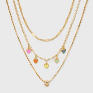 Girls' Multi Hearts Initial Necklace Set - art class™ - 1 of 3