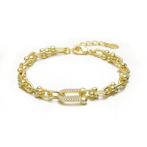Guili 14K Gold Plated Horse Shoe Link Bracelet with Clear Cubic Zirconia Accents for a Stylish, Lucky Charm Look with Elegant Sparkle - 1 of 3