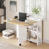 Folding Drop Leaf Dining Table with Storage Shelf and Wheels, Foldable Table for Small Spaces, Natural Wood White - 4 of 4