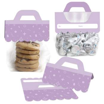 Big Dot of Happiness Purple Confetti Stars - DIY Simple Party Clear Goodie Favor Bag Labels - Candy Bags with Toppers - Set of 24