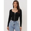 Allegra K Women's Textured Zip Up Fitted Asymmetrical Hem Corset Crop Top - 2 of 4