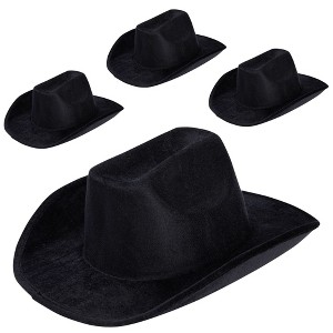 Zodaca 4-Pack Black Felt Cowboy Hats - Bulk Pack of Cowboy Hats for Men, Women, Girls, Halloween, Wedding Events (Adult Size) - 1 of 4