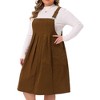 Women's Plus Size Corduroy Adjustable Strap Pleated Midi Casual Overall Pinafore Dress with Pockets - Agnes Orinda - 2 of 4