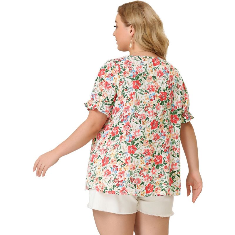 Agnes Orinda Women's Plus Size V Neck Ruffle Sleeve Floral Summer Casual Blouses, 5 of 7