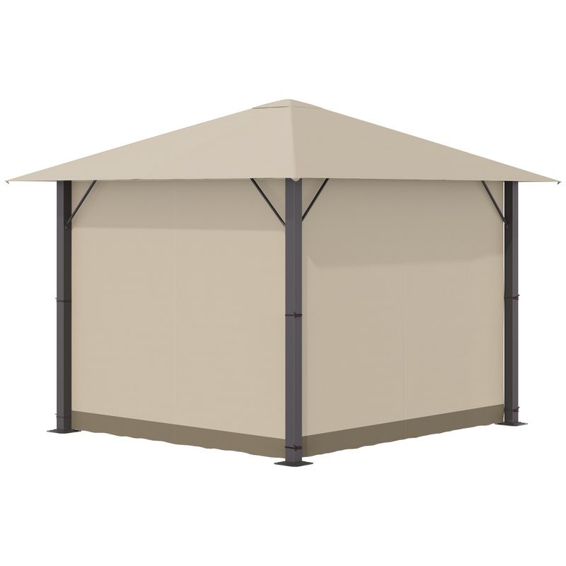 Outsunny 9.7' x 9.7' Patio Gazebo Aluminum Frame Outdoor Canopy Shelter with Sidewalls, Vented Roof for Garden, Lawn, Backyard, and Deck, Khaki, 4 of 7