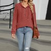 Women Pullover Button Long Sleeve Blouse, Red, XL - 2 of 3