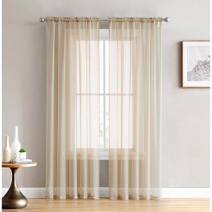 HLC.ME Sheer Voile Transparent Window Treatment Rod Pocket Curtain Panels - Set of 2 - 1 of 4