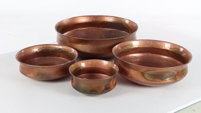 Set of 4 Rustic Copper Low Bowl Metal Planters