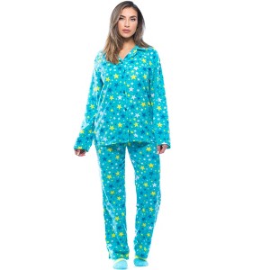 #followme  Womens Printed Microfleece Button Front PJ Pant Set with Socks / Winter Pajamas - 1 of 4