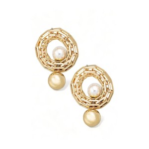 Slickblue Women's Drop Earrings, Chain and Pearl Design, Lightweight Feel, Classic Look, Gold Color, 1" - 1 of 3