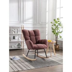 VASIP Teddy Fabric Rocking Gilder ,Wooden Rocking Legs Chair for Living Room,Ivory - 1 of 4