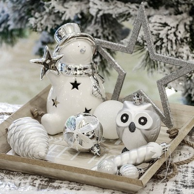 90-Piece Winter Wonderland White and Silver Shatterproof Ornament Set