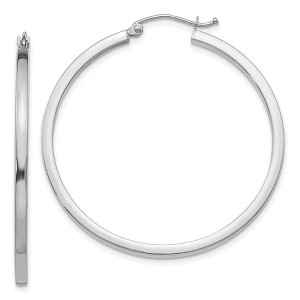 Black Bow Jewelry 2mm, 14k White Gold Square Tube Round Hoop Earrings, 40mm (1 1/2 Inch) - 1 of 4