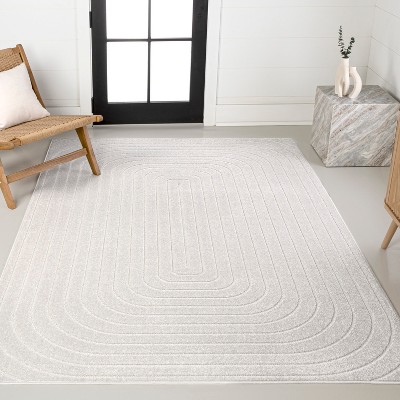 JONATHAN Y Freya High-Low Modern Scandinavian Arch Stripe Monotone Indoor/Outdoor Area Rug