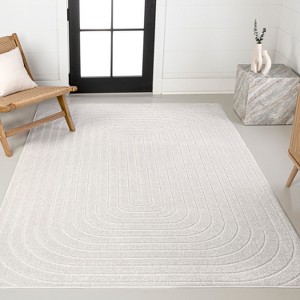 JONATHAN Y Freya High-Low Modern Scandinavian Arch Stripe Monotone Indoor/Outdoor Area Rug - 1 of 4