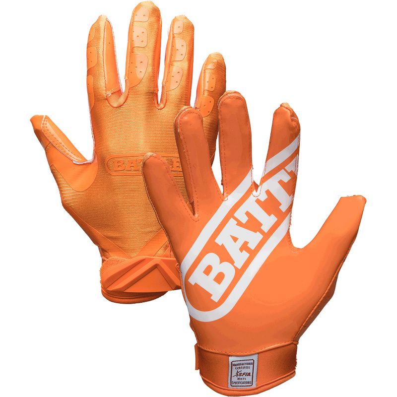 Battle Sports Youth DoubleThreat Football Gloves - Orange/Orange, 1 of 3