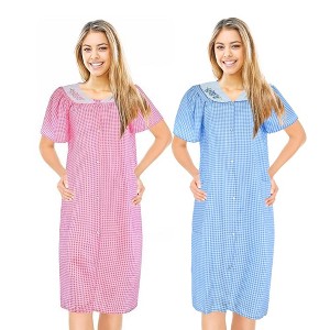 JEFFRICO 2 Pack House Dresses for Women with Pockets - Lightweight Breathable Short Sleeve Muumuu & Nightgowns - Women's Dusters - 1 of 4