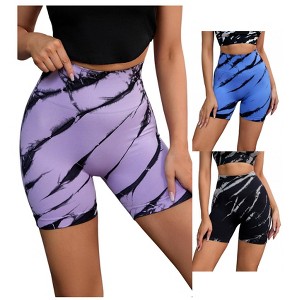 INSPIRE CHIC 3 Packs Women's Tie Dye High Waist Workout Running Fitness Thigh Slimmers Shapewear Shorts - 1 of 4