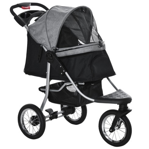 uyoyous Big Dog Stroller Grey Ventilated Foldable Pet Cart 25.2×31.4 with  4 Rubber Wheels and Adjustable Handle Zipper Entry, Mesh Skylight Cat Dog